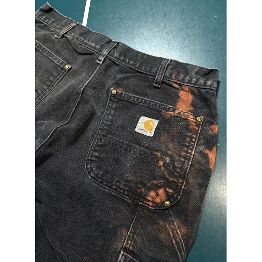 Vintage Carhartt Double Knee Pants Size 32x28 Faded Black BLK B01 Distressed USA - Picture 11 of 16